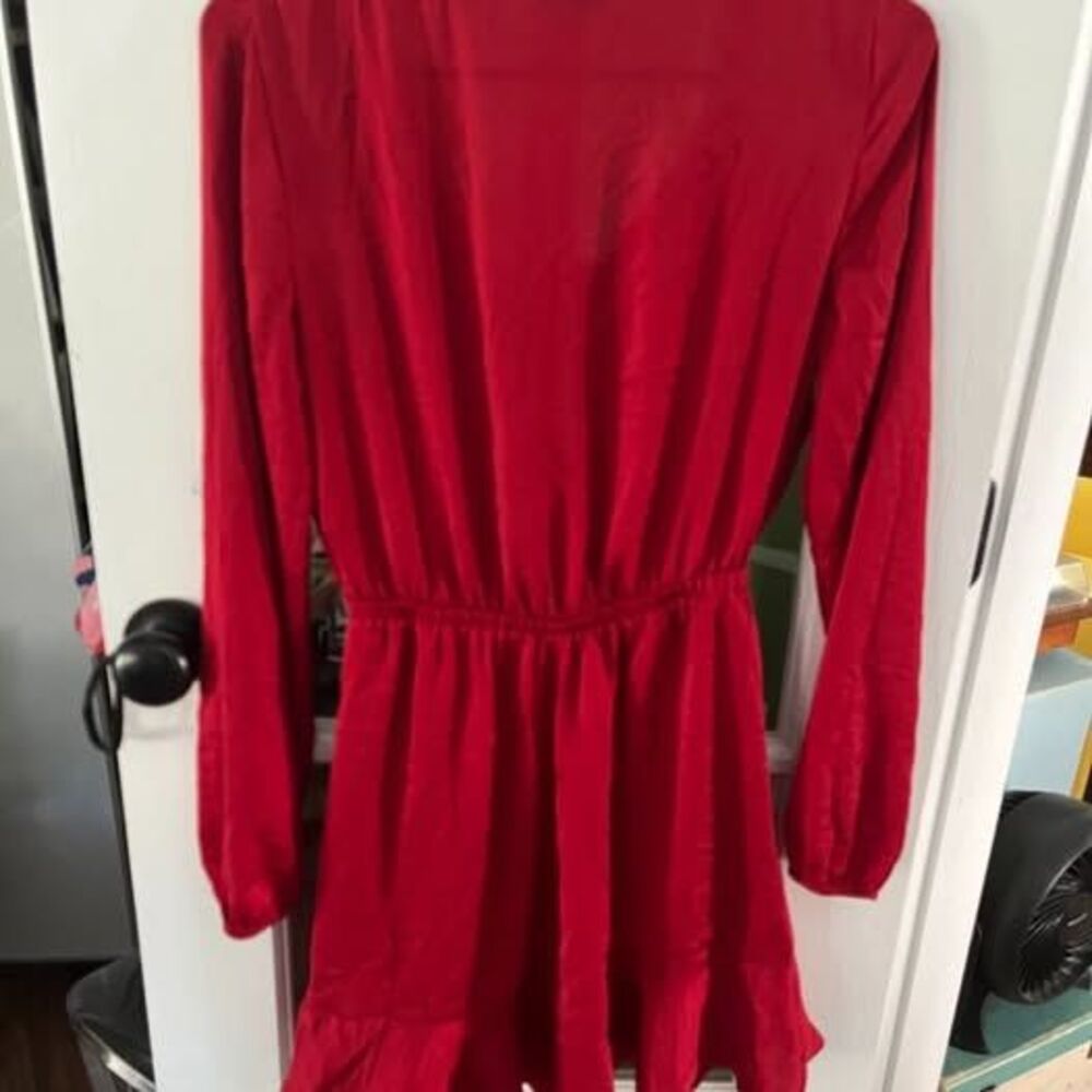 Express Red Ruffle Wrap Dress Size Small - Picture 4 of 5